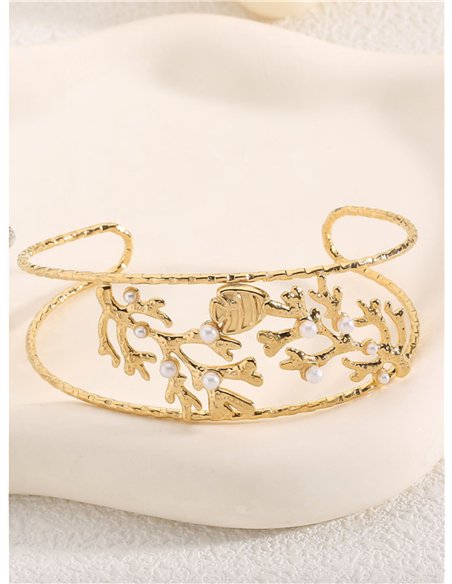 Brazalete abierta rígida bajo el mar perlas - Acero inoxidable