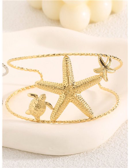 Brazalete abierta rígida estrella de mar - Acero inoxidable