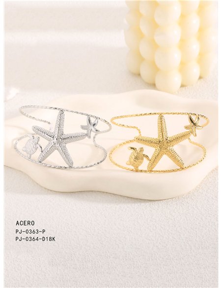 Brazalete abierta rígida estrella de mar - Acero inoxidable