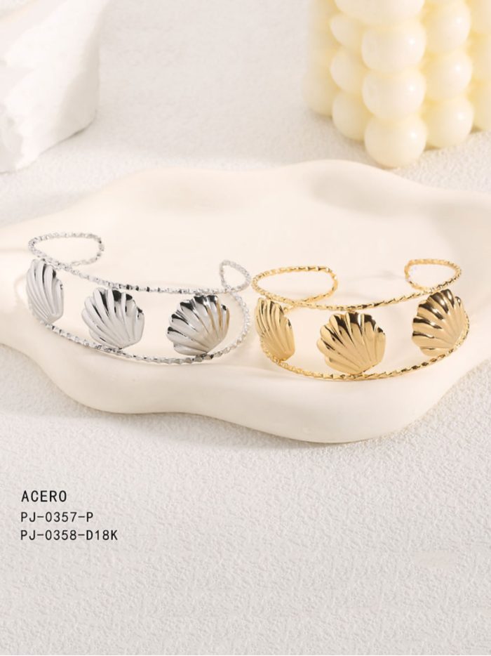 Brazalete abierta rígida conchas - Acero inoxidable