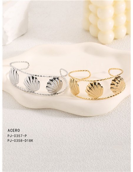 Brazalete abierta rígida conchas - Acero inoxidable