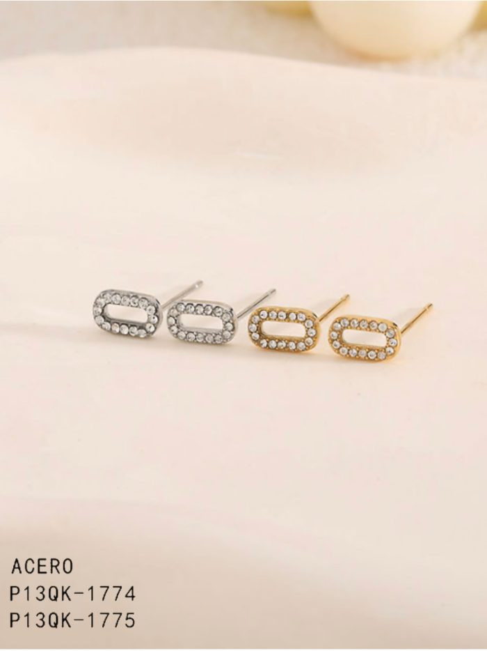 Orecchini a cerchio allungati con zirconi - Acciaio inossidabile