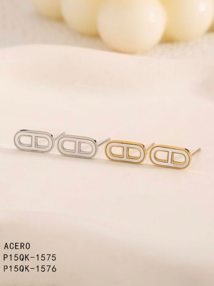 Brincos de argola alongados de Madrepérola - Aço inoxidável