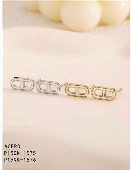 Pendientes aros alargados de Nácar - Acero inoxidable