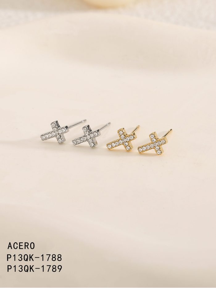 Kreuzohrringe mit Zirkonia - Edelstahl