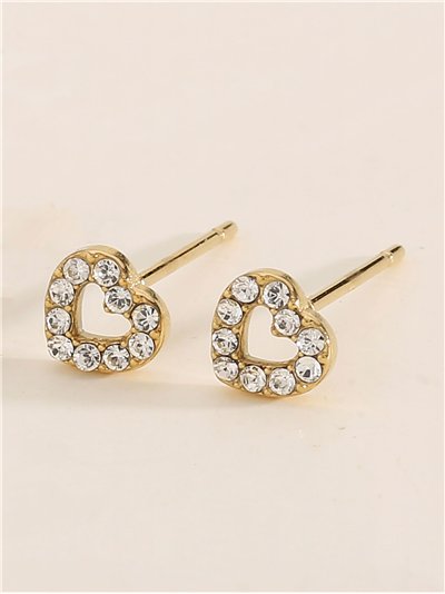 Pendientes corazón con circonitas - Acero inoxidable 2
