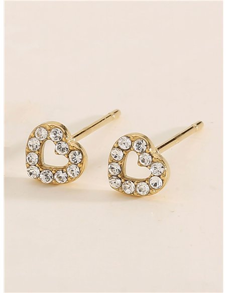 Pendientes corazón con circonitas - Acero inoxidable