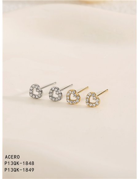 Pendientes corazón con circonitas - Acero inoxidable