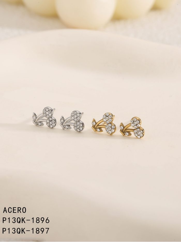 Pendientes cerezas con circonitas - Acero inoxidable