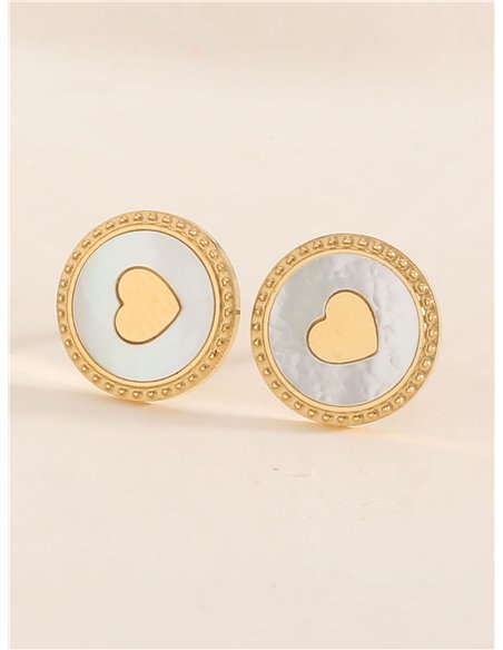 Pendientes redondos corazón de Nácar - Acero inoxidable