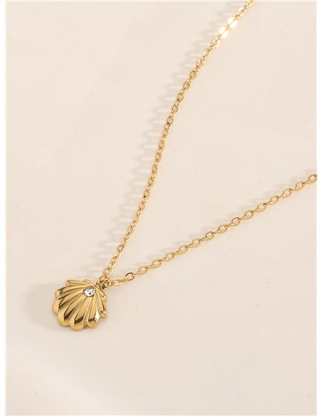 Collar concha con circonitas - Acero inoxidable