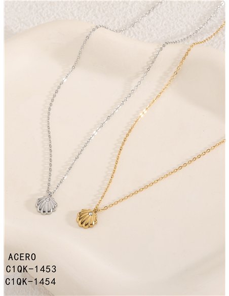 Collar concha con circonitas - Acero inoxidable