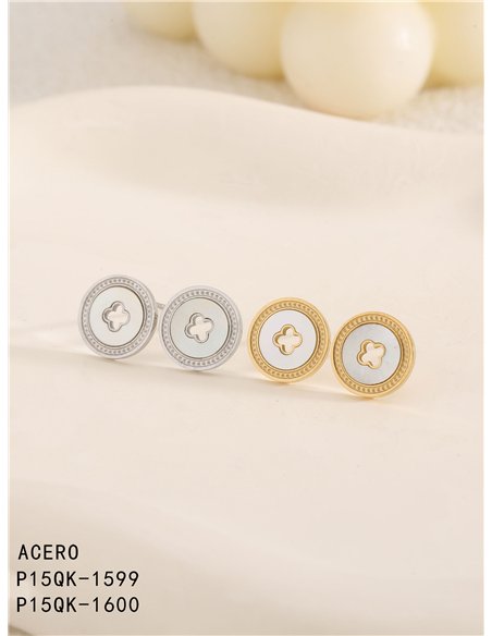 Round mother-of-pearl clover earrings - Stainless steel