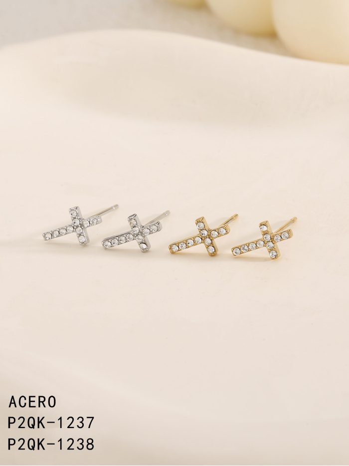 Pendientes cruz con circonitas - Acero inoxidable