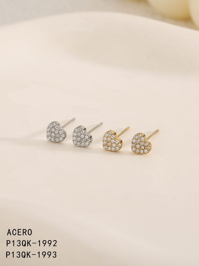 Orecchini a cuore con zirconi - Acciaio inossidabile