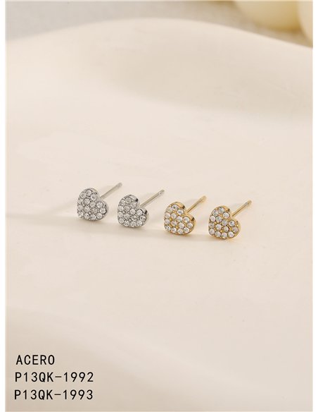 Pendientes corazón con circonitas - Acero inoxidable