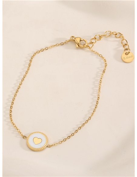 Pulsera redondos corazón de Nácar - Acero inoxidable