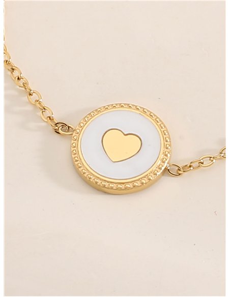 Pulsera redondos corazón de Nácar - Acero inoxidable
