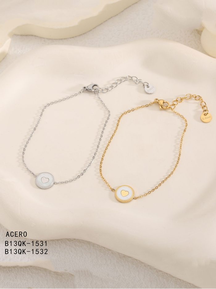 Bracciale cuore rotondo in madreperla - Acciaio inossidabile