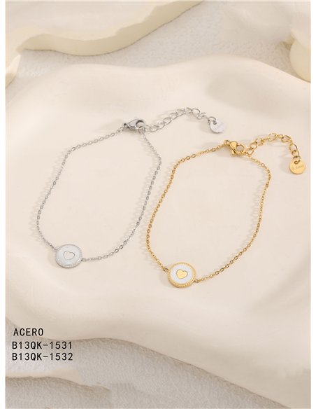 Pulsera redondos corazón de Nácar - Acero inoxidable