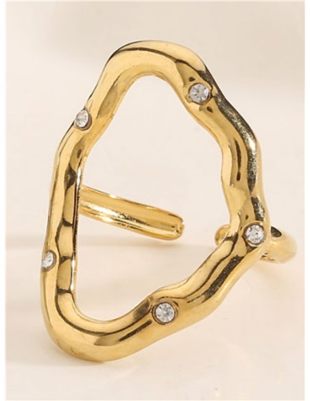 Anillo aro ovalado irregular con circonitas - Acero inoxidable