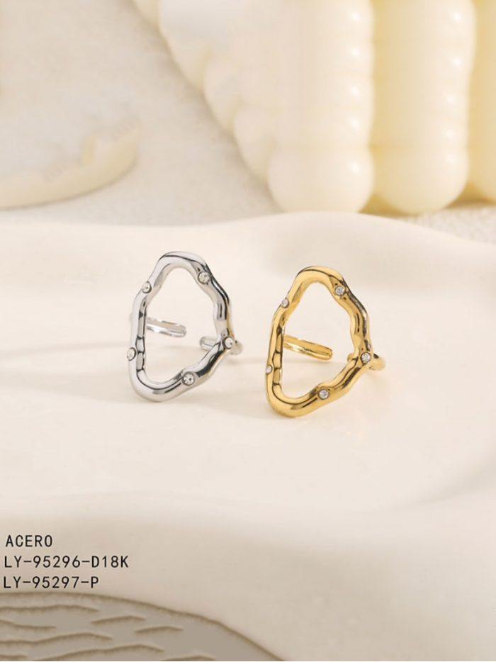 Anello ovale irregolare con zirconi - Acciaio inossidabile