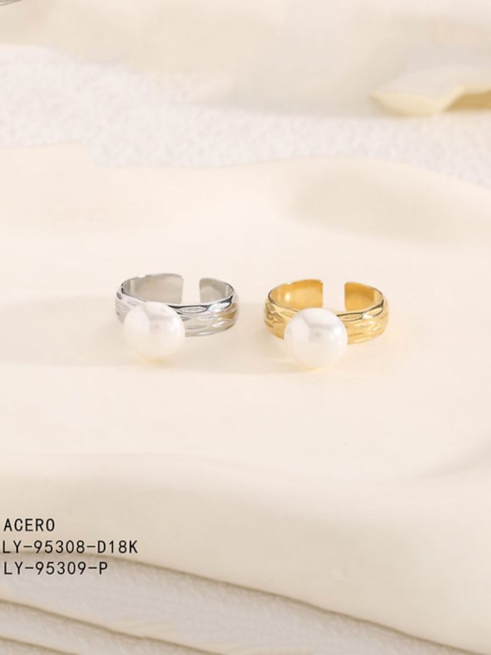 Anillo con perla - Acero inoxidable