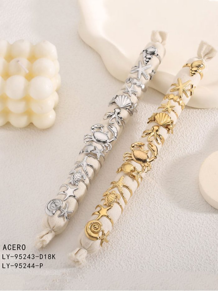 Conjunto de 12 anillos bajo el mar - Acero inoxidable