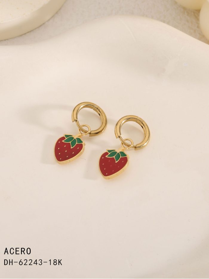Pendientes aros colgantes con fresa esmaltados - Acero inoxidable