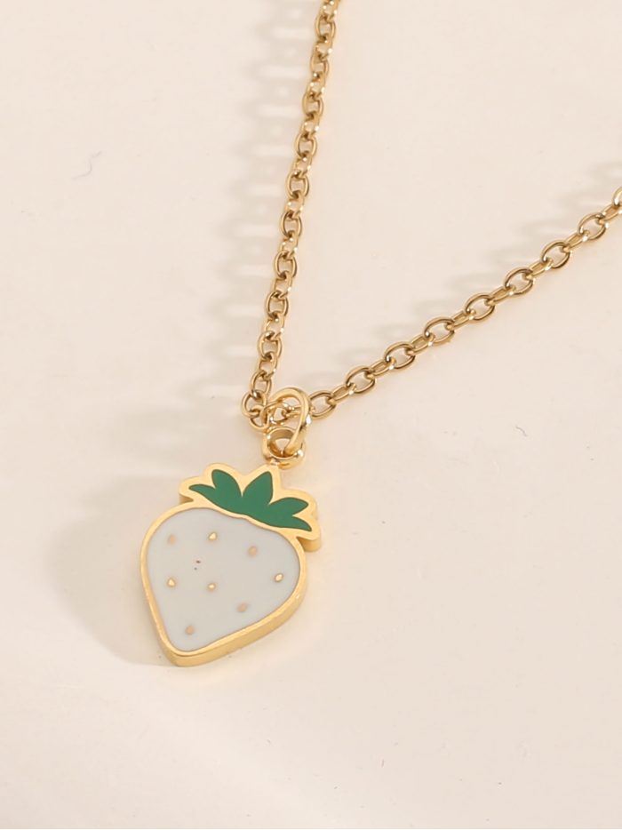 Collar cadena charm fresa esmaltado - Acero inoxidable