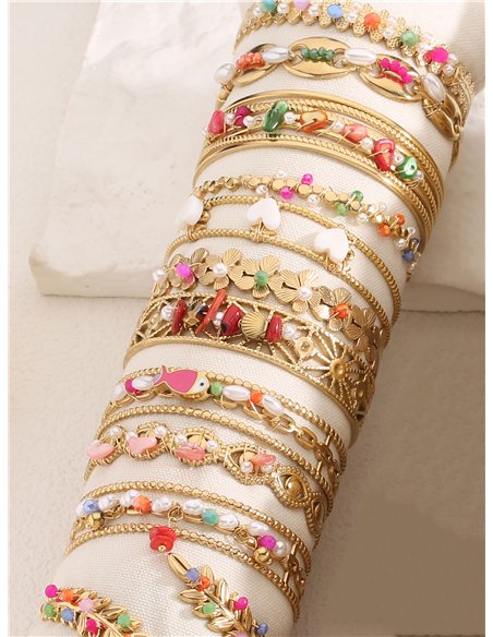 Conjunto de 12 pulseras con perlas - Acero inoxidable