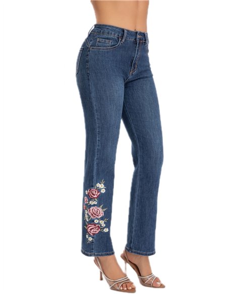 Jeans bordado flores