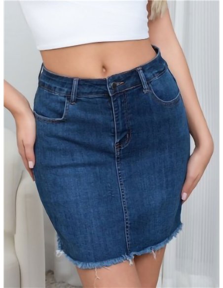 Short falda denim bajo desflecado