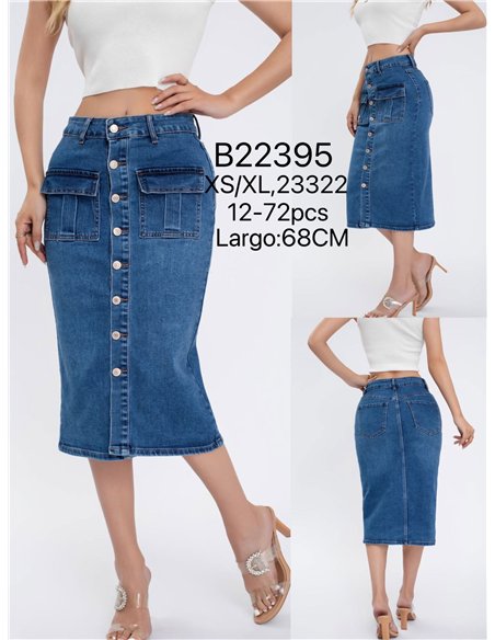 Falda denim midi bolsillos con solapa