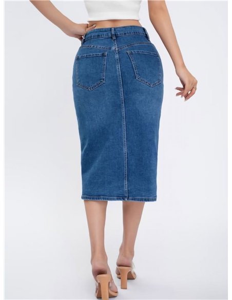 Falda denim midi bolsillos con solapa