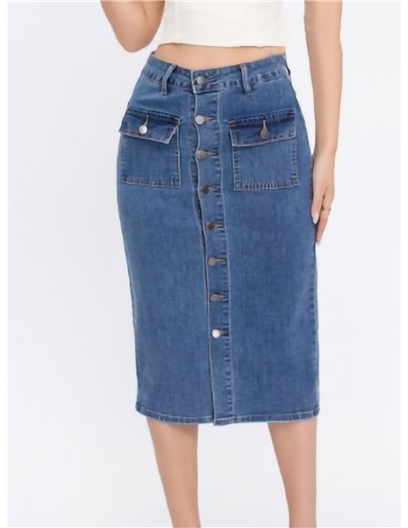 Falda denim midi bolsillos con solapa