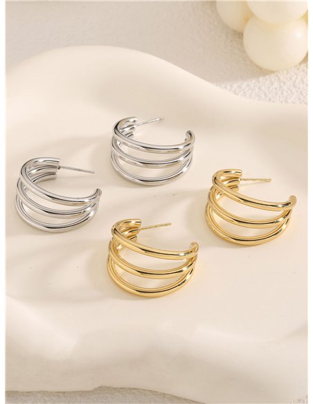 Pendientes aros efecto triple - Acero inoxidable