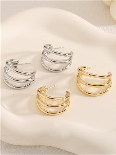 Pendientes aros mediano efecto triple - Acero inoxidable