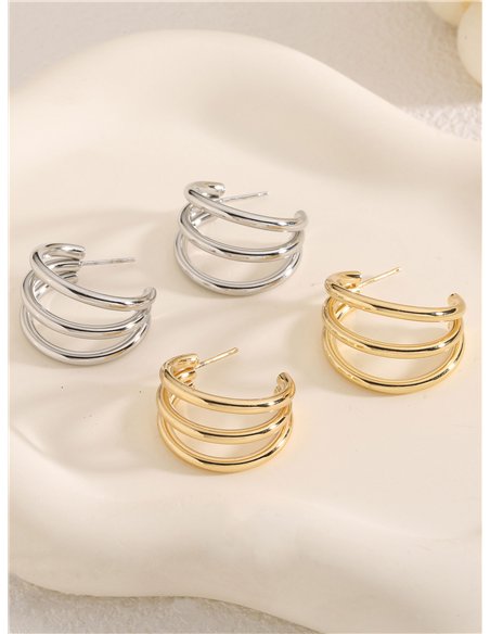 Pendientes aros mediano efecto triple - Acero inoxidable