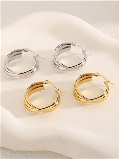 Pendientes aros tubulares efecto triple - Acero inoxidable