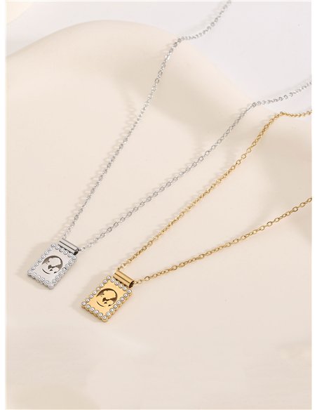 Collar cadena mamá detalle perlas - Acero inoxidable