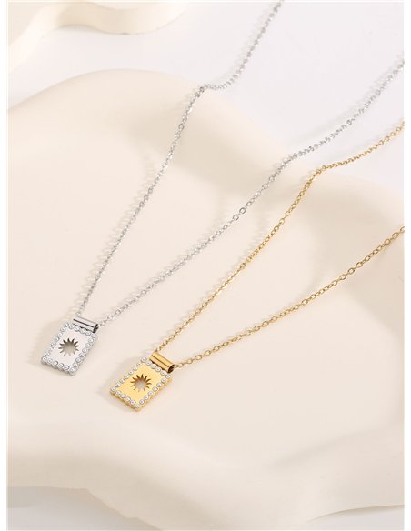 Collar cadena sol detalle perlas - Acero inoxidable