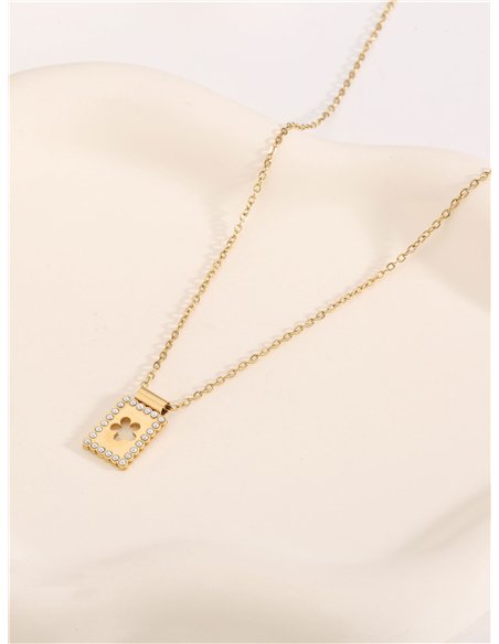 Collar cadena flor detalle perlas - Acero inoxidable