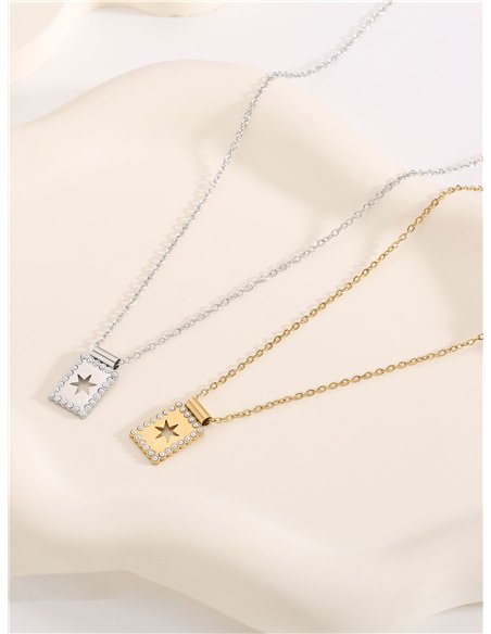 Collar cadena estrella detalle perlas - Acero inoxidable