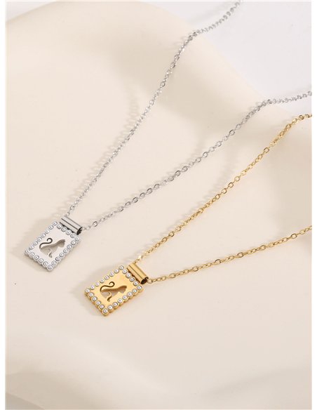 Collar cadena gato detalle perlas - Acero inoxidable