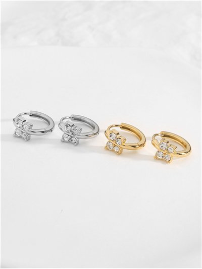 Pendientes aros con circonitas - Acero inoxidable
