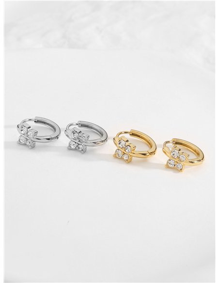 Pendientes aros con circonitas - Acero inoxidable