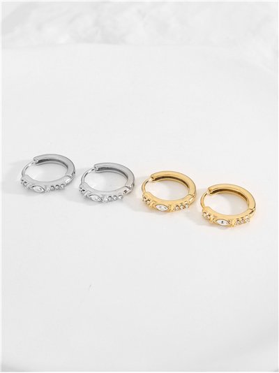 Pendientes aros con circonitas - Acero inoxidable