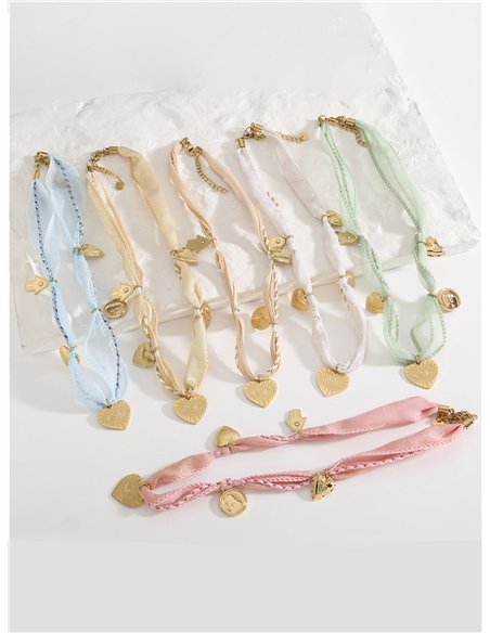 Collar cadena corazones con cinta - Acero inoxidable
