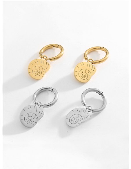Pendientes aros colgantes con caracola - Acero inoxidable
